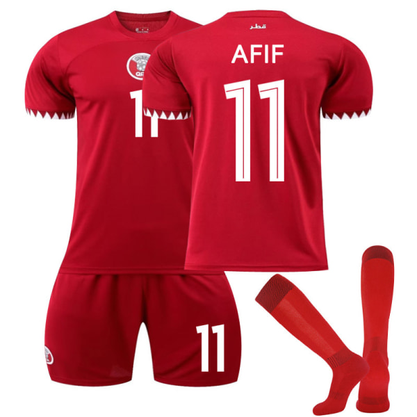 22-23 Qatar hem röd VM nr 11 Afif 10 Haidos 19 Almoz fotbollströja No. 19 with socks #XS