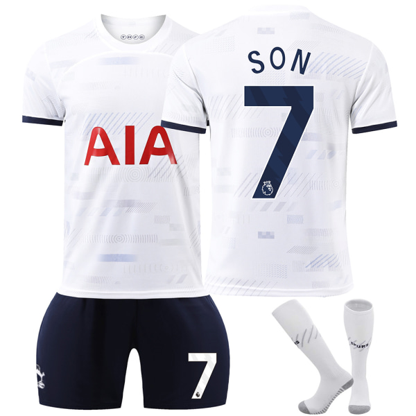 23-24 Tottenham Hotspur hemmatröja fotbollströja nr 7 Son Heung-min 9 Richarlison 17 Romero tröja barn herr och dam kostym Size 9 socks + protective gear XL