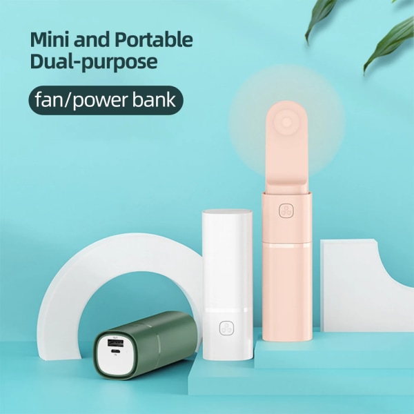 Tilpasset logo mini genopladelig elektrisk nakke håndholdt ventilator powerbank bærbar lille lomme mini usb ventilator Green