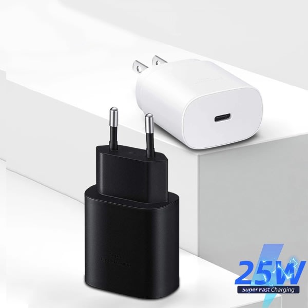 IC 25W laddare för Galaxy S22 S21 Note 20 Super Fast Charging USB P Svart EU-kontakt