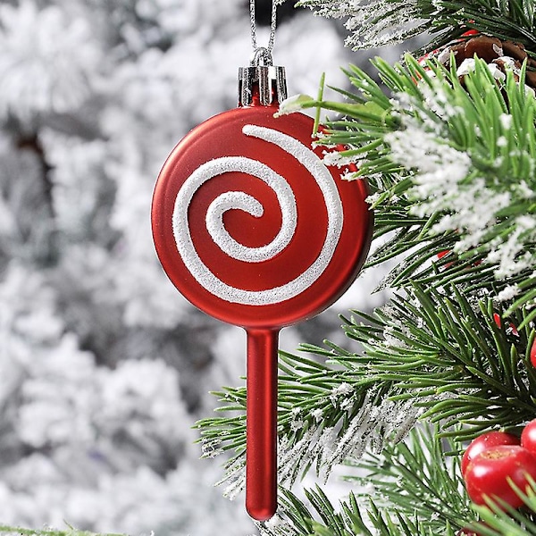 Elektroplettet rød sukkertøy lollipop julekule ornamenter 6 stk/lot juletreanheng nyttår 2024 julehjemmedekorasjon Navidad blue spiral