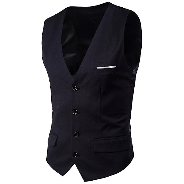 Plus Size Mænds Ensfarvet Suit Vest Enkeltbrystet Forretningsvest - WELLNGS Sort Black 6XL