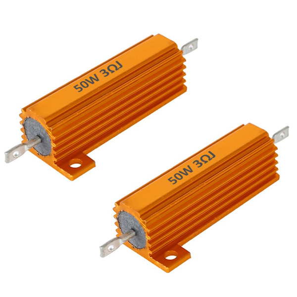 2 stk. 50W 3 Ohm Aluminiumshusmodstand Højeffektsbelastningsmodstand Guldskalaplade Ledningsført chassismonteret køleplade (FQ)