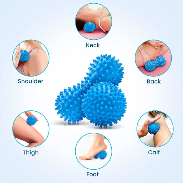 Hård spikad massageboll - Perfekt för plantar fasciit, triggerpunkter, djupvävnad, myofascial release - Designad för att lindra stress Set of 2 (Blue)