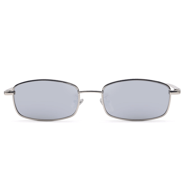 2024 Retro Små Solbriller Guld Metal Ramme Rektangel Tilpasset Logo PC Solbriller til Piger Mænd Kvinder lentes de sol UV400 Silver  Silver