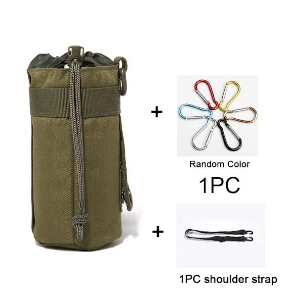 Taktisk Molle Vattenflaska Väska Militär Utomhus Camping Vandring Dragsko Vattenflaska Hållare Multifunktionell Flaska Väska Green with strap