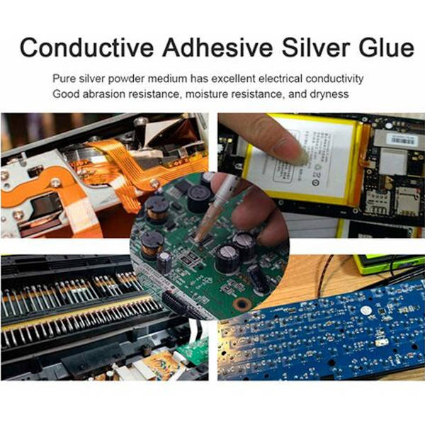 1,0 ml silverledande lim, hög viskositet och anti-oxidation elektriskt ledande lim för elektronik och PCB-kort reparation, industriell reparation