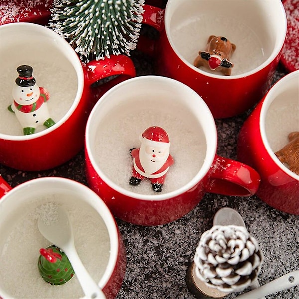 Julekopper Par Keramiske Julenissefigurer med Lopp og Skje Nytt Lopp Design Ferie Stil Kontor Hjem Melk Kaffekopp Gift Box