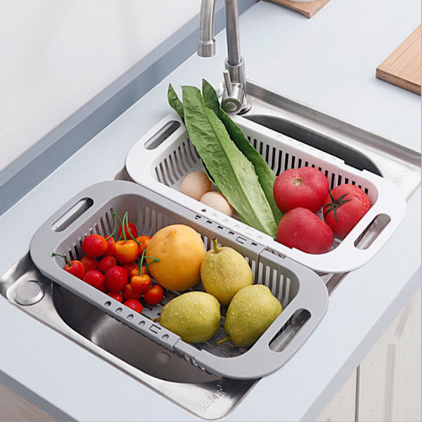 Hopfällbar diskhoavloppskorg multifunktionell frukt- och grönsakstvättkorg diskställ för avrinning förvaringsställ i plast White 2 pcs