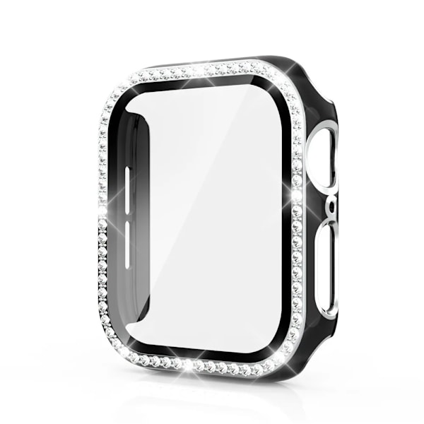 Bling Glass+ cover til Apple Watch Case 45mm 41mm 40mm 44mm 42mm 38mm Diamant bumper+skærmbeskytter iwatch serie 7 9 8 5 6 SE A sort sølv black silver 40mm Series 654 SE