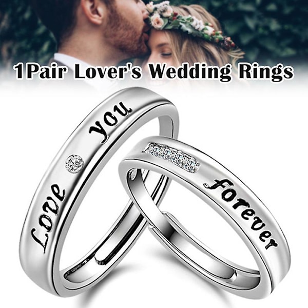 1 Pair Lover's Wedding Rings Pair Engagement Ring Set Pair Zircon Letter Sterling Silver Jewelry