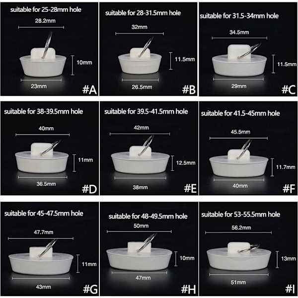 Universal badplugg Kåpor Gummi avløpsplugg Mopp Poolplugg Badekar avløpsplugg null - C 0.02