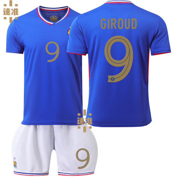 2024 EM Frankrike hemmatröja nr 10 Mbappe fotbollströja 7 Griezmann 9 Giroud 11 Bailey tröja No. 9 without socks Size L