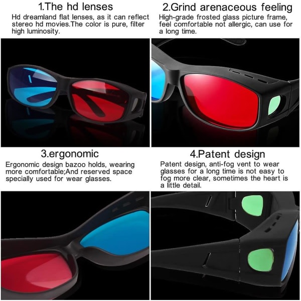 Punainen-sininen 3d-lasit/cnaglyph Yksinkertainen tyyli 3d-lasit 3d-elokuvapeli ylimääräinen päivitystyyli