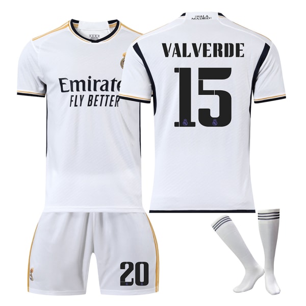 Real Madrid Fotballdrakt 23-24 20 Vinicius 10 Modric 9 Benzema Nr. 7 Hazard Jersey Versjon Home No. 15 + socks XXL