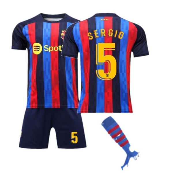 22-23 Barcelona tröja nr 10 Messi nr 21 De Jong kortärmad vuxen barn sport fotbollströja laguniform Barcelona Home No. 10 with Socks 24