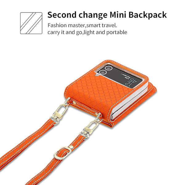 Lompakko Kotelo Yhteensopiva Galaxy Z Flip 4:n kanssa, Ristiriimu Lanyard PU Nahka Suojaava Kotelo Korttipaikoilla Oranssina Orange For Galaxy Z Flip 4