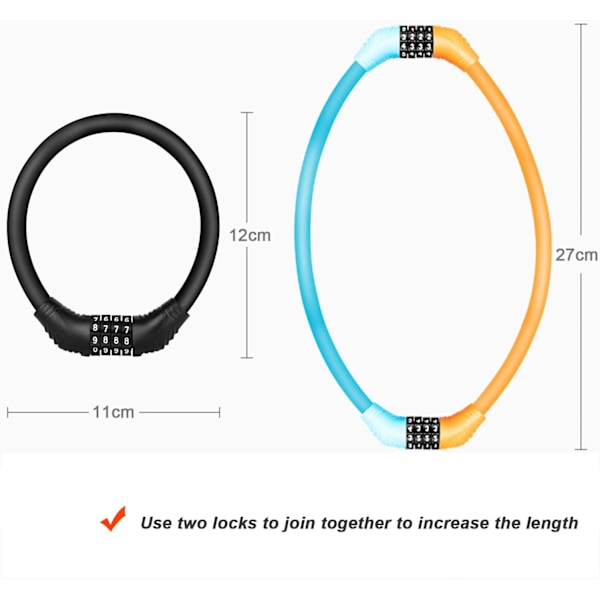 Cykellåskabel Kombinationskabel, Bärbar cykellås med 4-siffrig kombination orange