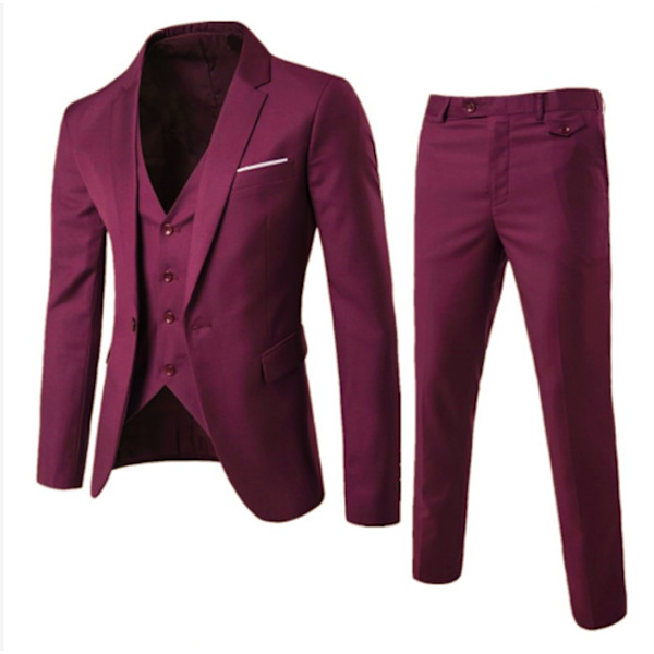 Miehille tarkoitettu rento kolmiosainen puku purppuranpunaisella purplish red L