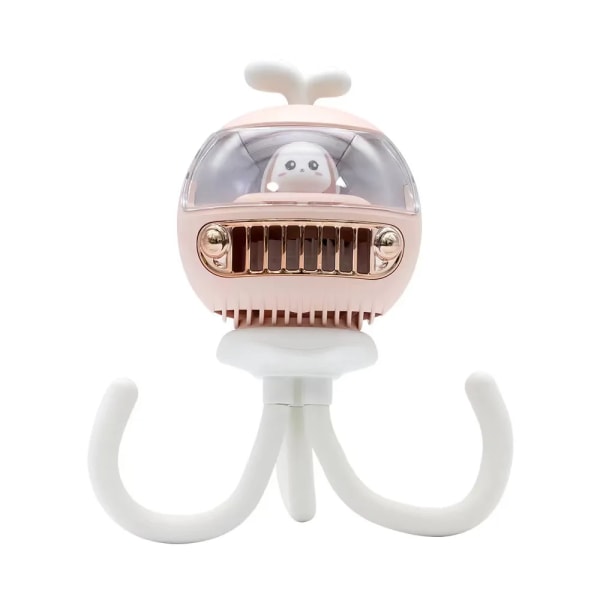 Bærbare Mini USB Genopladelige Bladløse Musikalske LED Baby Barnevognsventilatorer Blue