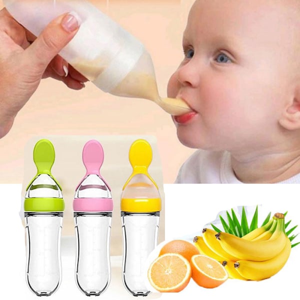 Silikon Babymatningssked Flaska Dropp Blue 90ml