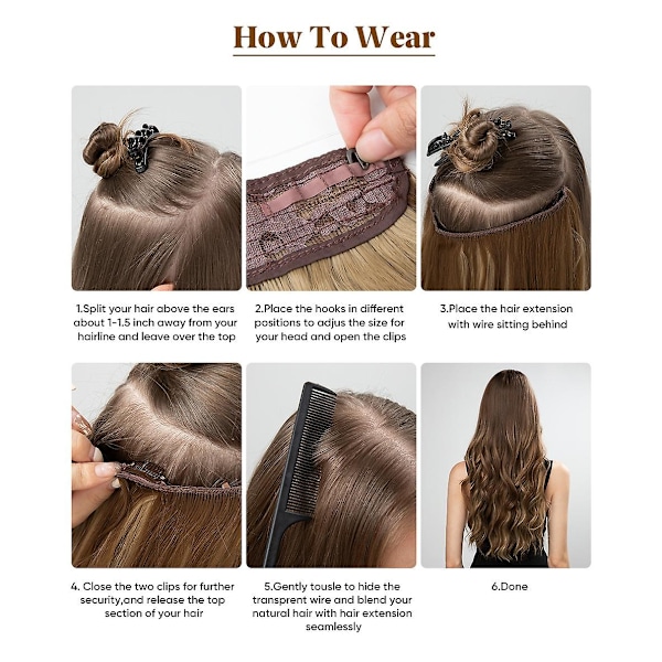 Halo Hår Extensions Usynlig Tråd Bølgete Krøllete Langt Syntetisk Hår For Kvinner Justerbart Hodebånd - Perfekt 1B 1B 1B 20 inches