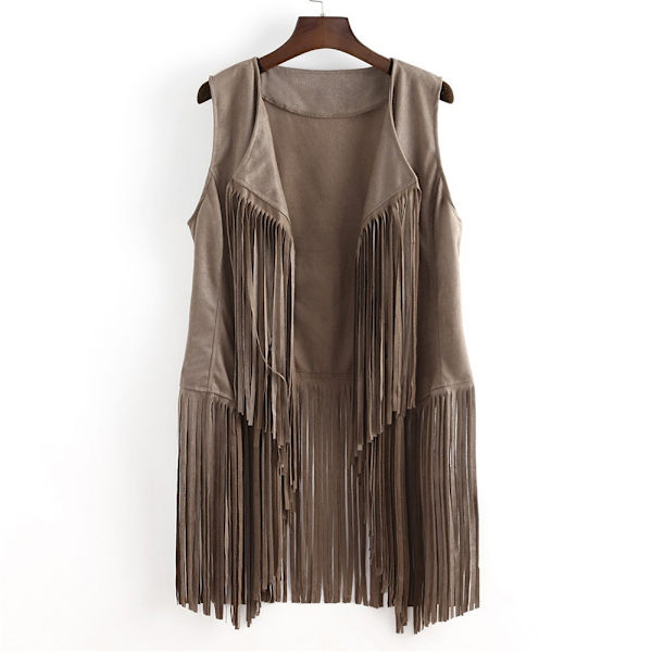 Vintage hapsut liivi naisille hihaton tupsut Cardigan liivi beige beige L