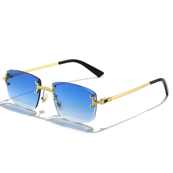 HBK blå rektangulära solglasögon utan ram herr metall mode fyrkantiga solglasögon för kvinnor gradient lins ramlösa 2024 uv400 C01 Gold.WaveBlue