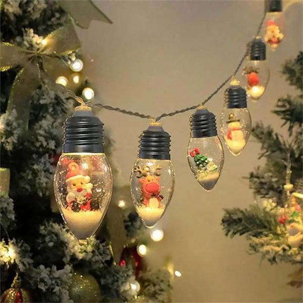 Jouluvalosarja 2 metriä Ulkokäyttöön Vedenkestävä Vintage LED-valosarja 10 LED-valoa Paristoilla Toimivat Joulupukki Lumimies Peura 1 set