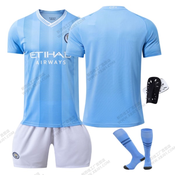 23-24 Manchester City kotipaita nro 9 Haaland 17 De Bruyne 10 Grealish jalkapalloasu oikea versio pallovaatteista No-number socks and protective gear XL