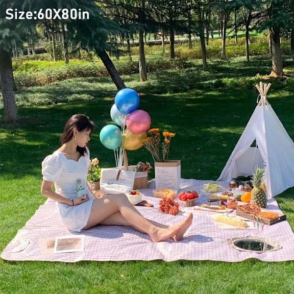 Stor strandfilt, 80\"x60\", picknickfiltar för utomhusbruk, hopfällbar och lätt (brun)