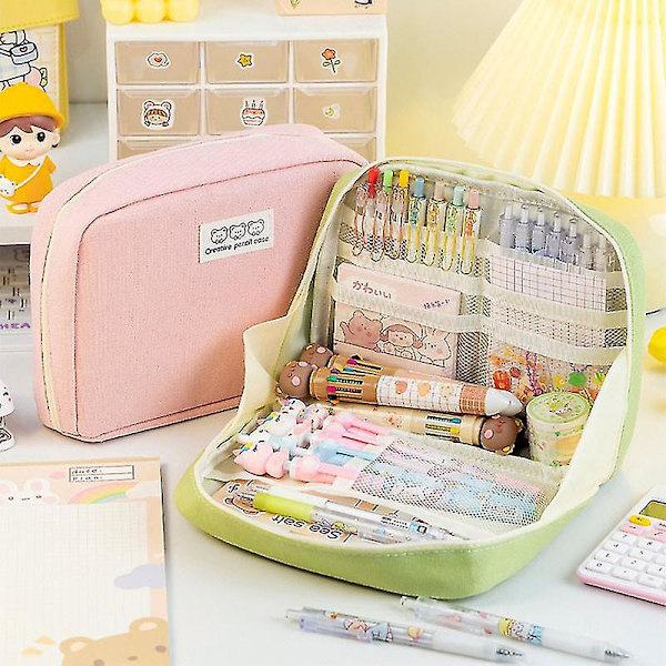 Vaaleanpunainen suurikapasiteettinen kynäkotelo Kawaii kynäkotelo Naisten kosmetiikkalaukku Takaisin kouluun Materiaali Japanilainen korealainen Toimistotarvikkeet Vaaleanpunainen