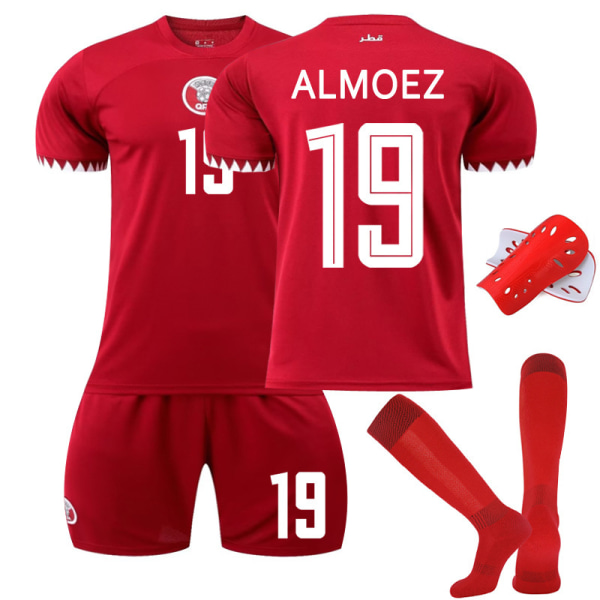 22-23 Qatar hem röd VM nr 11 Afif 10 Haidos 19 Almoz fotbollströja No. 19 with socks #L