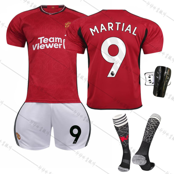 Manchester United Hjemmedrakt Fotballsett 23-24 - Røde Djeveler - Nr. 10 Rashford 21 Anthony 25 Sancho 7 Mount Size 8 with socks + protective gear #3XL