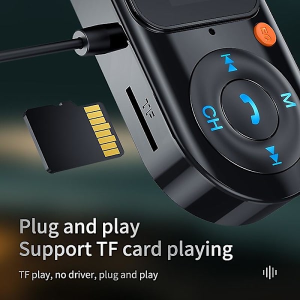 LCD-skærm bil håndfri FM-sender, aux-lyd Mp3-afspiller, USB Type-c Pd hurtigopladning biloplader, bluetooth 5.0 bilsæt