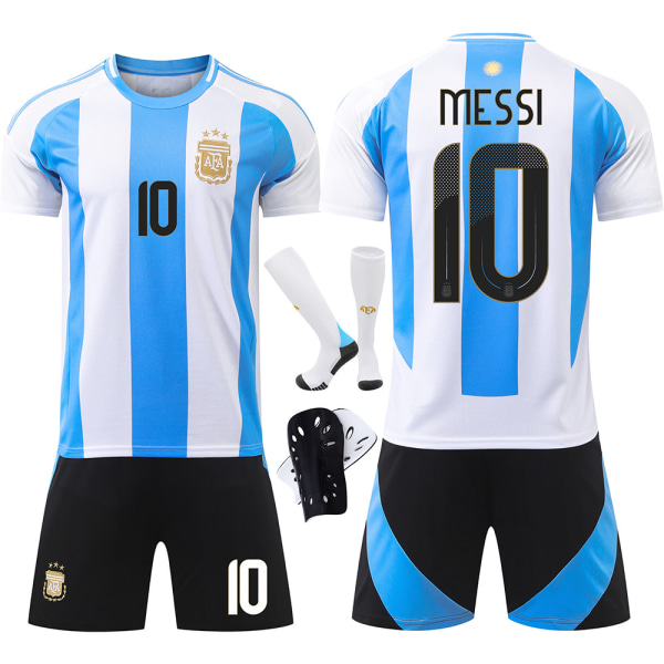 2024 Argentina fotbollsdräkt nr 10 Messi Messi 11 Di Maria America's Cup tröja svart byxdräkt för barn No. 10 socks + protective gear 26 yards