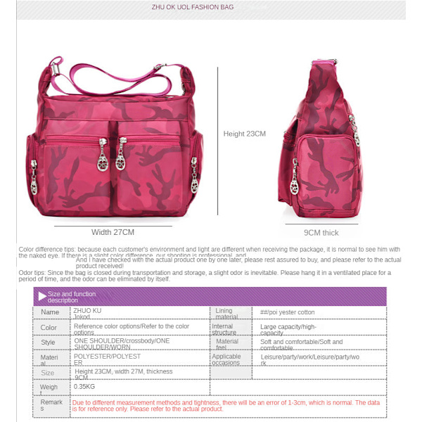 Damehåndtaske Skuldertaske Trendy Ins All-Match Bærbar Dual-Use Casual Taske Rose Red camo