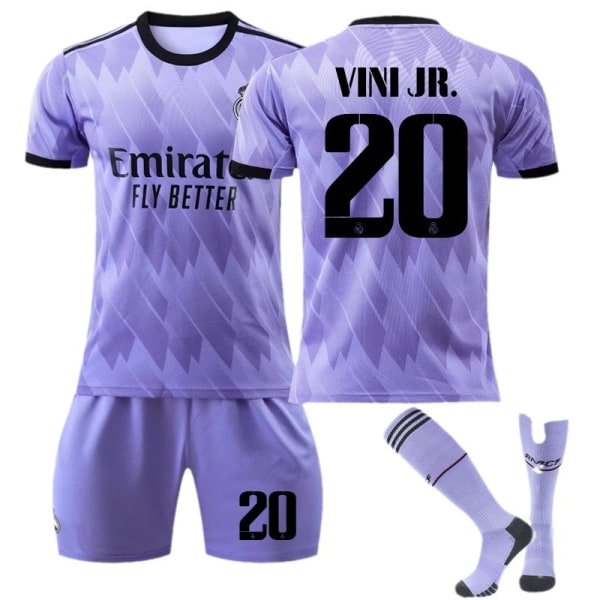 22-23 Real Madrid vieraspaita violetti nro 9 Benzema 14. kerran muistopainos 20 Vinicius 10 Modric 2223 Real Madrid away number 8 #26