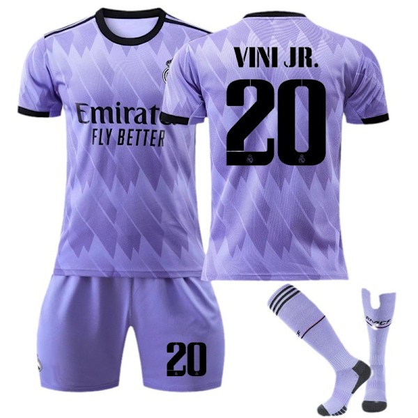Real Madrid Bortetrøye 22-23 Lilla Nr. 9 Benzema 14. gang jubileumsutgave 20 Vinicius 10 Modric No. 25 w/ Socks & Gear XXXL