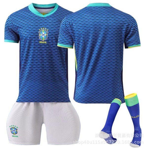 2024 Brasilien bortaställ Neymar Vinicius vuxen barn student träningsdräkt herr- och damlagströja No number + socks Size 16 is suitable for heights