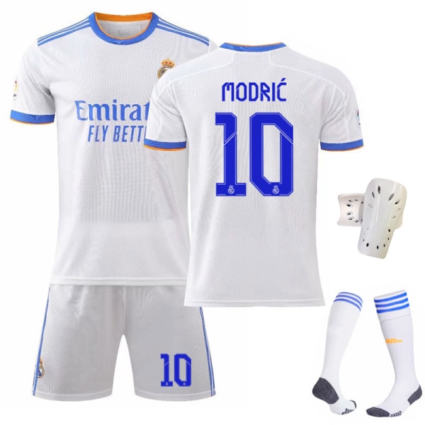 21-22 Nya Real Madrid hemma nr 7 Hazard nr 9 Benzema nr 10 Modric tröja fotbollsdräkter set No. 10 with socks + protective gear 24#