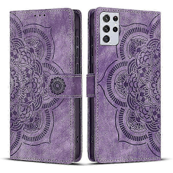 Frosted Læder Etui til Mandala Emed Retro Telefon Lilla(FQ) For Samsung Galaxy S21 Ultra 5G Purple