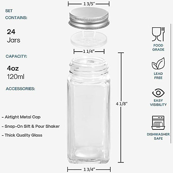 12 Glas Kryddburkar/Flaskor - med 20 Krydd Etiketter Shaker Lock och Förseglade Metall Lock - Inkluderar Hopvikbar Silikon Tratt -HG