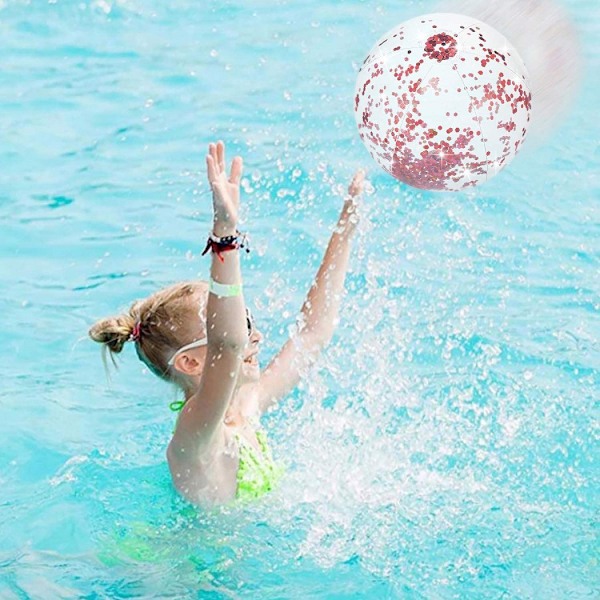6 oppustelige strandbolde med pailletter og konfetti, gennemsigtige