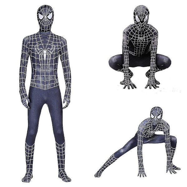 Svart Spiderman Venom Cosplay Jumpsuit Barn Gutter Superhero Fancy Dress Up Zentai Bodysuit Halloween Karneval Fest Ytelse Kostyme 9-11 Years