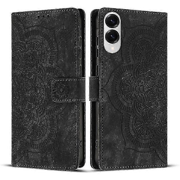 Frosted Læder Etui til Mandala Emed Retro Telefon Sort(FQ) For Samsung Galaxy S25 Edge 5G Black