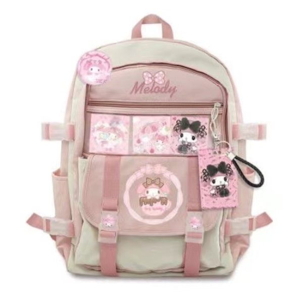 Sanrio-reppu, opiskelijoiden koululaukku, reppu, suuri kapasiteetti, anime Hellokitty Cinnamoroll Kuromi Melody Kawaii vedenpitävä - täydellinen my melody5