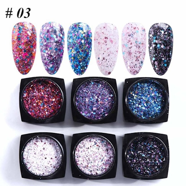 6 st Nagelstickers Färger Glitter Set Höst och Vinter Diamant i Papperskorgen Rosa Champagne Pailletter Nagel Glitter Nagel F color