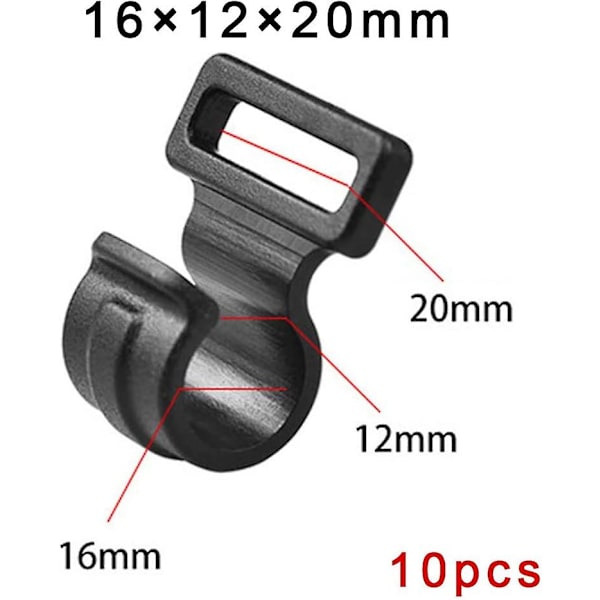 10-pack tältkrokar campinghusvagnsmarkis plast interiörklämmor klätterfiskekrokar svart 16x20x12mm