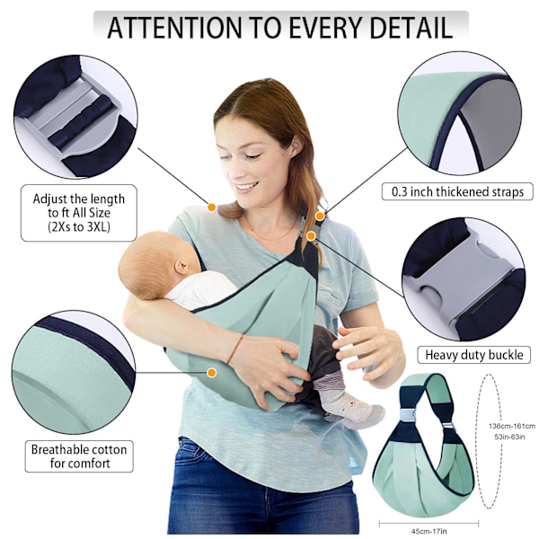 Håndfri baby, justerbar 3D baby bæresele baby rygsæk med tykke skulderstropper, let og åndbar til nyfødte babyer Net Grey